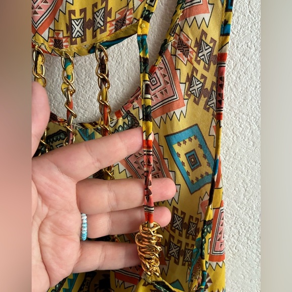 Top Chick Women's Chain Straps Yellow Geometric Pattern Tank Top - Picture 10 of 11